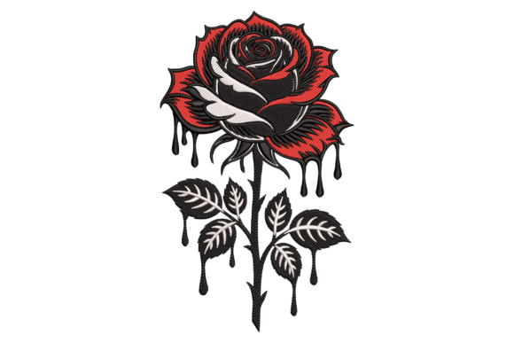 Gothic Dripping Rose: Dark Elegance for Embroidery