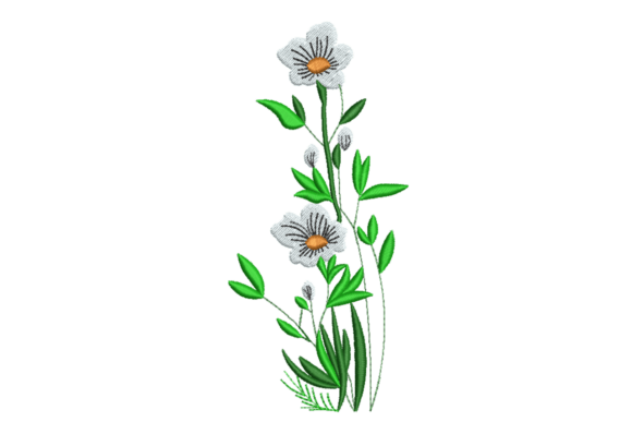 White Wildflower Stem: Elegant Embroidery for Gifts